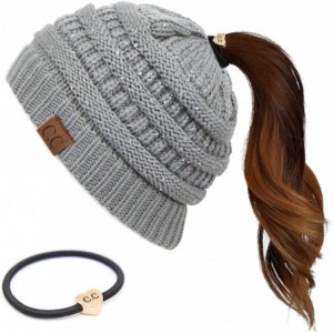 Skullies & Beanies Messy Bun Ponytail Magic Magic Sequin Beanie Hat Bundle Hair Tie (MB-730) - CQ18WKKZ0YH $11.78