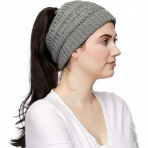 Skullies & Beanies Messy Bun Ponytail Magic Magic Sequin Beanie Hat Bundle Hair Tie (MB-730) - CQ18WKKZ0YH $11.78