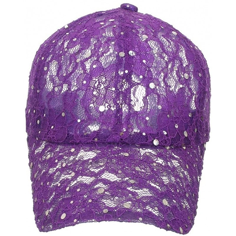 Baseball Caps Women's Lace Sequin Casual Bling UV Protection Vented Baseball Cap - Purple - CB11UOTBJVD $11.03