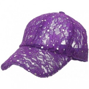 Baseball Caps Women's Lace Sequin Casual Bling UV Protection Vented Baseball Cap - Purple - CB11UOTBJVD $11.03