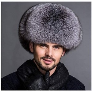 Bomber Hats Mens Winter Hat Real Fox Fur Genuine Leather Russian Ushanka Hats - Silver Blue - CR18I3ZG5YW $50.70