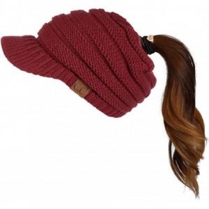 Skullies & Beanies Messy Bun Ponytail Visor Brim Beanie Hat Bundle Hair Tie (MB-131) - Burgundy - CN18SI02ZUW $18.38