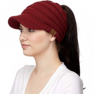 Skullies & Beanies Messy Bun Ponytail Visor Brim Beanie Hat Bundle Hair Tie (MB-131) - Burgundy - CN18SI02ZUW $18.38