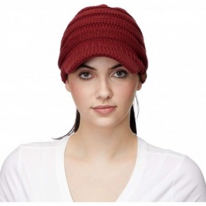 Skullies & Beanies Messy Bun Ponytail Visor Brim Beanie Hat Bundle Hair Tie (MB-131) - Burgundy - CN18SI02ZUW $18.38