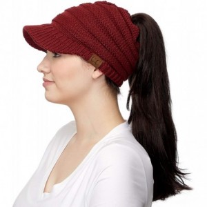 Skullies & Beanies Messy Bun Ponytail Visor Brim Beanie Hat Bundle Hair Tie (MB-131) - Burgundy - CN18SI02ZUW $18.38