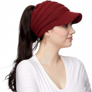 Skullies & Beanies Messy Bun Ponytail Visor Brim Beanie Hat Bundle Hair Tie (MB-131) - Burgundy - CN18SI02ZUW $18.38