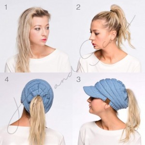 Skullies & Beanies Messy Bun Ponytail Visor Brim Beanie Hat Bundle Hair Tie (MB-131) - Burgundy - CN18SI02ZUW $18.38