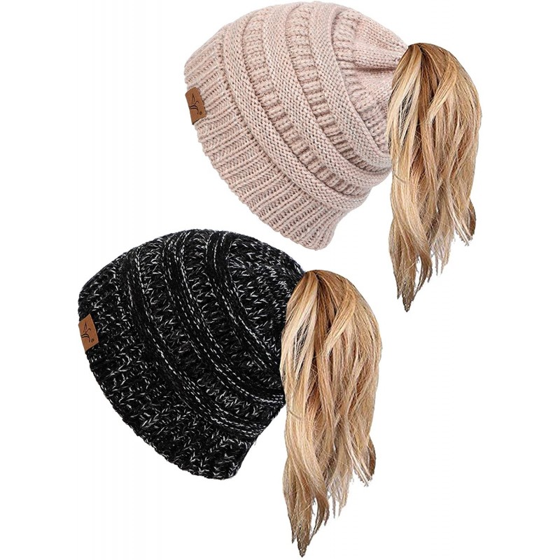 Skullies & Beanies Ponytail Messy Bun Beanie Tail Knit Hole Soft Stretch Cable Winter Hat for Women - CN18X4A20H9 $16.94