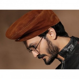 Newsboy Caps Leather Hats for Men - Leather Beret Ivy Cap Flat Hat Driving Cap - Leather Newsboy Hats for Men - Brown Suede -...