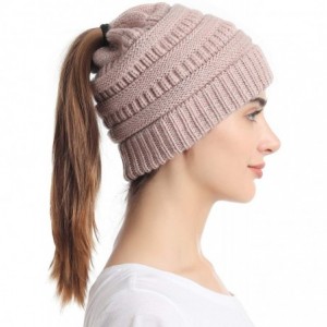 Skullies & Beanies Ponytail Messy Bun Beanie Tail Knit Hole Soft Stretch Cable Winter Hat for Women - CN18X4A20H9 $16.94