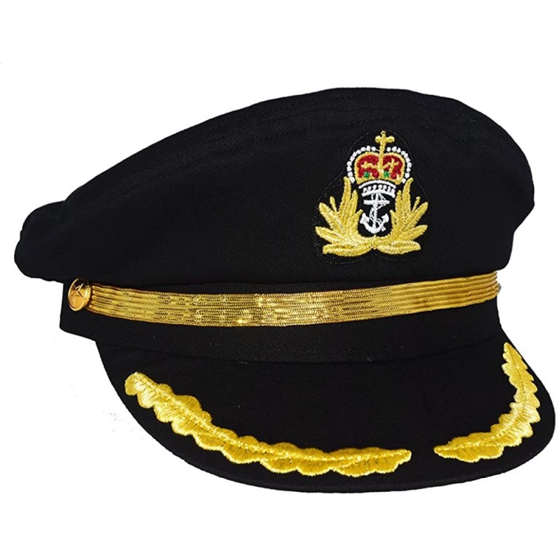 Baseball Caps Admiral Captain Yacht Hat Snapback Gold Embroidery Anchor Skippers Cap for Party - Black 2 - CY18EAA50E7 $14.48