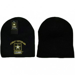 Skullies & Beanies 8" Army Star Veteran Vet Logo Black Embroidered Beanie Skull Cap Hat - CL188YO9Q2M $12.79