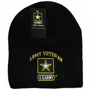 Skullies & Beanies 8" Army Star Veteran Vet Logo Black Embroidered Beanie Skull Cap Hat - CL188YO9Q2M $12.79