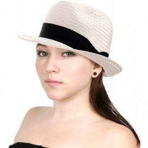 Fedoras Unisex Lightweight Fedora w/Solid Color Ribbon Band Accent - White/Black Band - C7122E9PK33 $12.00