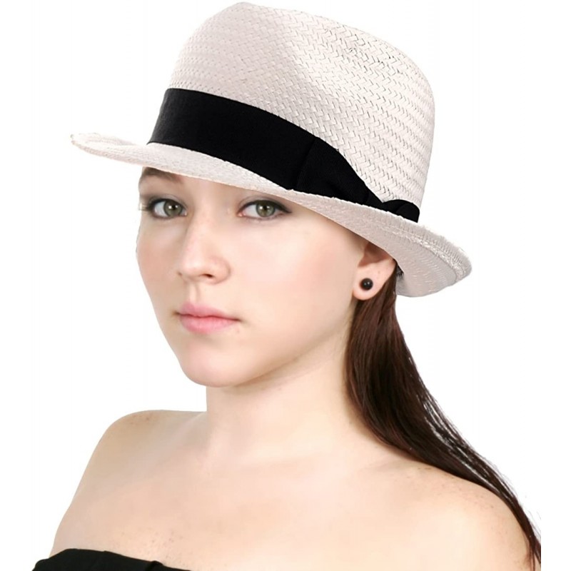 Fedoras Unisex Lightweight Fedora w/Solid Color Ribbon Band Accent - White/Black Band - C7122E9PK33 $12.00