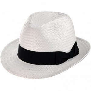 Fedoras Unisex Lightweight Fedora w/Solid Color Ribbon Band Accent - White/Black Band - C7122E9PK33 $12.00