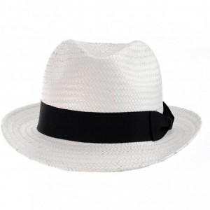 Fedoras Unisex Lightweight Fedora w/Solid Color Ribbon Band Accent - White/Black Band - C7122E9PK33 $12.00