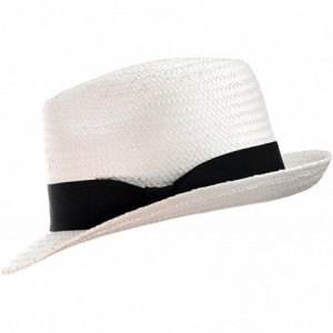 Fedoras Unisex Lightweight Fedora w/Solid Color Ribbon Band Accent - White/Black Band - C7122E9PK33 $12.00