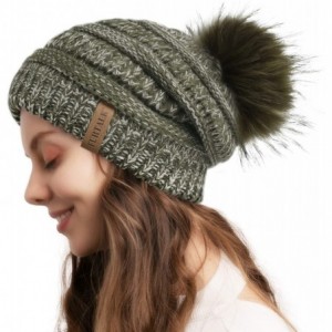 Skullies & Beanies Womens Winter Knit Slouchy Beanie Hat Warm Skull Ski Cap Faux Fur Pom Pom Hats for Women - CC18UDLTG58 $14.11