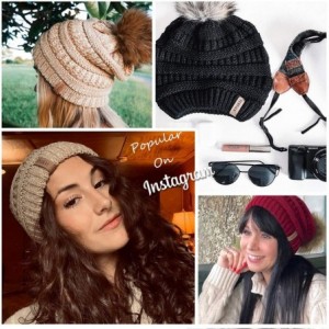 Skullies & Beanies Womens Winter Knit Slouchy Beanie Hat Warm Skull Ski Cap Faux Fur Pom Pom Hats for Women - CC18UDLTG58 $14.11