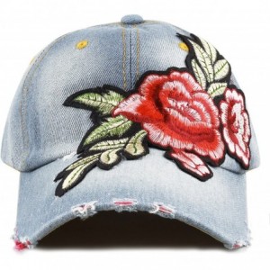 Baseball Caps 200 Bling Jewel Rhinestone Rose Patch Washed Denim Baseball Cap - 13. Rose Patch-1 - CZ18RE3W7GR $14.29