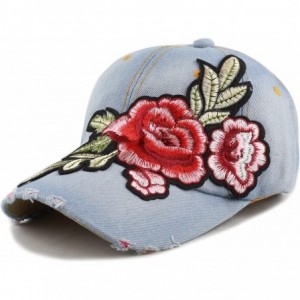 Baseball Caps 200 Bling Jewel Rhinestone Rose Patch Washed Denim Baseball Cap - 13. Rose Patch-1 - CZ18RE3W7GR $14.29