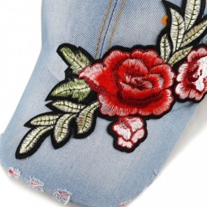 Baseball Caps 200 Bling Jewel Rhinestone Rose Patch Washed Denim Baseball Cap - 13. Rose Patch-1 - CZ18RE3W7GR $14.29