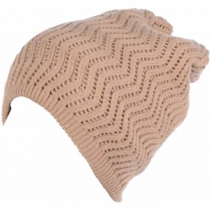 Skullies & Beanies Winter Womens Fashion Bun Ponytail Fleece Lined Slouchy Knit Beanie Hat - Camel Chevron Cutout Ponytail - ...