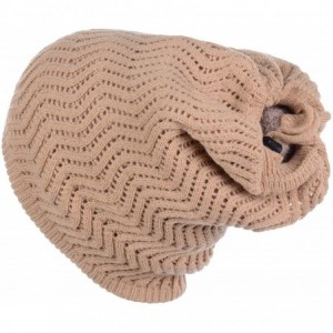 Skullies & Beanies Winter Womens Fashion Bun Ponytail Fleece Lined Slouchy Knit Beanie Hat - Camel Chevron Cutout Ponytail - ...