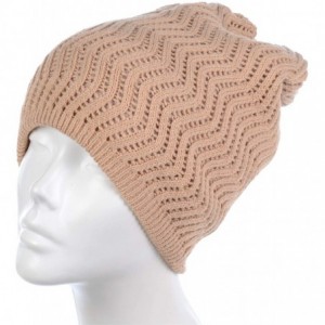 Skullies & Beanies Winter Womens Fashion Bun Ponytail Fleece Lined Slouchy Knit Beanie Hat - Camel Chevron Cutout Ponytail - ...