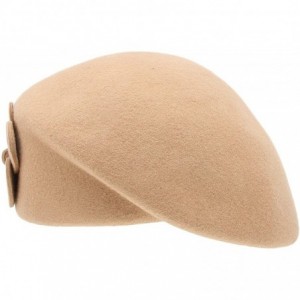 Berets Womens Church Woolen Winter Solid Senior Flower Beret Cap - Tan - C018D08RTZD $11.69