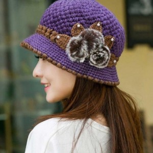Berets Winter Beret Cap Womens Flower Knit Crochet Beanie Hat Winter Warm Cap - ❤️purple - CB1888WL2SL $13.87