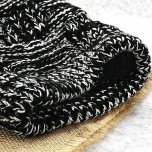 Skullies & Beanies Women's Ponytail Beanie Hat Soft Stretch Cable Knit Hat Warm Winter Hat - Black/White Mix - CA18LRSUCRG $1...