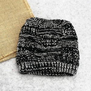 Skullies & Beanies Women's Ponytail Beanie Hat Soft Stretch Cable Knit Hat Warm Winter Hat - Black/White Mix - CA18LRSUCRG $1...