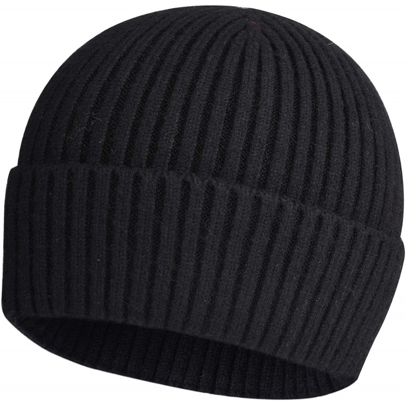 Skullies & Beanies Swag Wool Knit Cuff Short Fisherman Beanie for Men Women- Winter Warm Hats - Regular Style Cover Ears-blac...