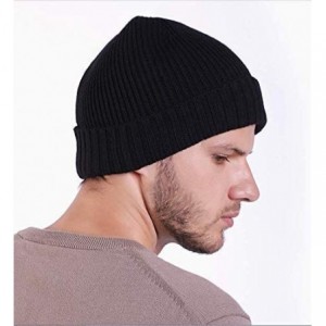 Skullies & Beanies Swag Wool Knit Cuff Short Fisherman Beanie for Men Women- Winter Warm Hats - Regular Style Cover Ears-blac...