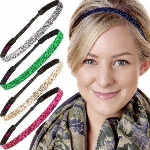 Headbands 5pk Women's Adjustable NO SLIP Skinny Bling Glitter Headband Multi Gift Pack (Navy/H. Pink/Gold/Green/Gunmetal) - C...