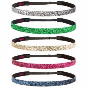 Headbands 5pk Women's Adjustable NO SLIP Skinny Bling Glitter Headband Multi Gift Pack (Navy/H. Pink/Gold/Green/Gunmetal) - C...