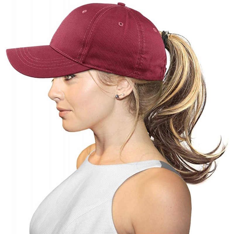 Baseball Caps Women Ponytail Baseball Hats Messy High Bun Hat Ponycaps Adjustable Cotton Trucker Dad Cap - A-red - CL18G7EGTK...