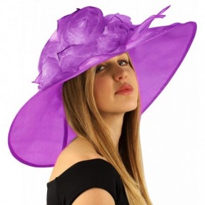 Sun Hats Scarlet Kentucky Derby Floppy Rose Floral 7" Wide Brim Organza Church Hat - Solid Orchid - C118OQ2I90I $37.00