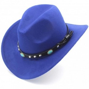 Cowboy Hats Fashion Women Men Western Cowboy Hat with Roll Up Brim Felt Cowgirl Sombrero Caps - Blue - CE18DAYE4XD $25.27