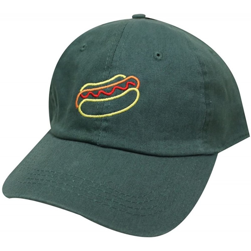 Baseball Caps Hotdog Cotton Baseball Dad Caps - Neon Sign Hunter Green - CY185LOHEXL $10.96