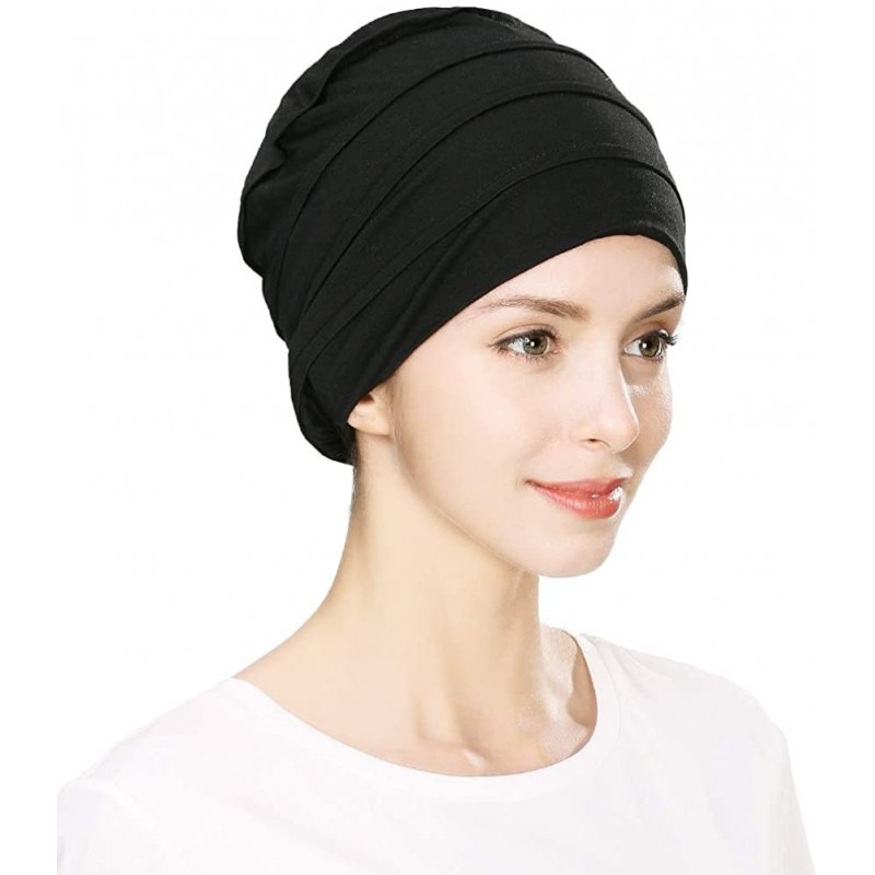 Skullies & Beanies Headwrap Head Scarf Chemo Beanie Hat Slouchy Cancer Turban Sleeping Hat - 99047black - CJ18Y7NDOR0 $19.32