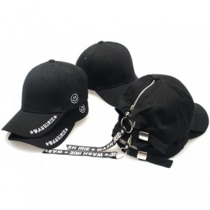 Baseball Caps Women's Iron Ring Pin Retro Baseball Cap Trucker Hat - Zipper Black - CM186NA0HT2 $14.46