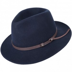 Fedoras Men's Wool Felt Fedora Outback Short Brim Trilby Hat Gangsta - Navy - CF18I3AM7YQ $23.77