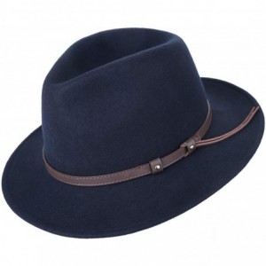 Fedoras Men's Wool Felt Fedora Outback Short Brim Trilby Hat Gangsta - Navy - CF18I3AM7YQ $14.00