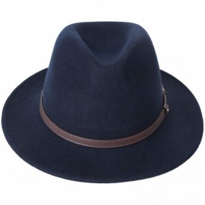Fedoras Men's Wool Felt Fedora Outback Short Brim Trilby Hat Gangsta - Navy - CF18I3AM7YQ $14.00