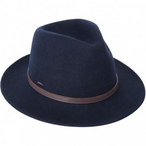 Fedoras Men's Wool Felt Fedora Outback Short Brim Trilby Hat Gangsta - Navy - CF18I3AM7YQ $14.00