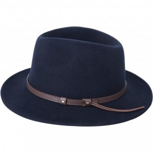 Fedoras Men's Wool Felt Fedora Outback Short Brim Trilby Hat Gangsta - Navy - CF18I3AM7YQ $14.00