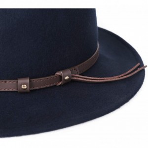 Fedoras Men's Wool Felt Fedora Outback Short Brim Trilby Hat Gangsta - Navy - CF18I3AM7YQ $14.00